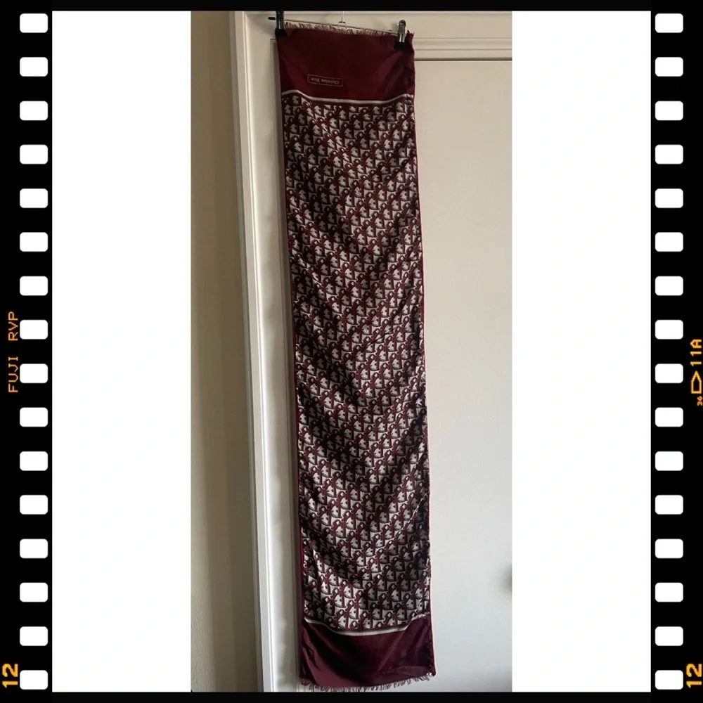 Christian Dior cranberry wine silk wool, digital logo Scarf
